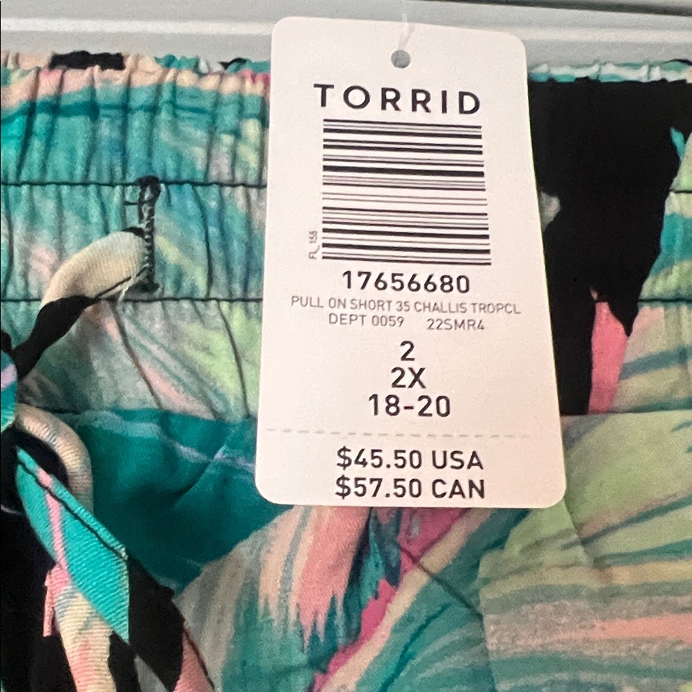 torrid Black High-Waist Tropical Leaf Print Shorts with Pink & Teal - Picture 2 of 3